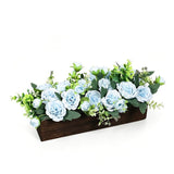 Artificial Flower Arrangement in Carbonized Wood Planter Box, Preassembled Lifelike Peony and Rose V1369-AZ3-W-12305