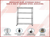 Modular Wire Storage 90x45cm Steel Shelving Chrome With Wheels For Garage Warehouse Or Kitchen V63-841441
