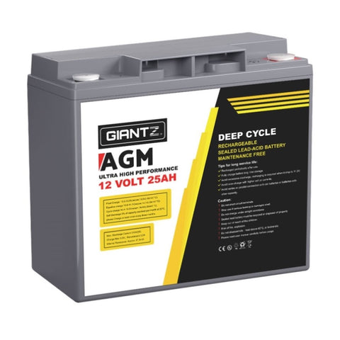 Giantz AGM Deep Cycle Battery 12V 25Ah Box Portable Solar Caravan Camping BATTERY-C-AGM-25