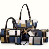 Women'S Bag Set Six Piece Bag Set Checkered Bag Large Capacity Bag Korean Style - Blue - Size V1347-127-40368-BLU-30-27-13