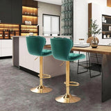 SERENIT Swivel Bars Set of 2 Counter Height Barstools with Back Velvet Upholstered Adjustable V255-GP2210R-EMGREEN