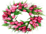 15" Artificial Tulip Wreath for Front Door Spring Summer Silk Flower with Green Leaves,All-Season V1366-AZ2-W-16383