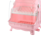 Cutlery Dish Drainer Rack with Lid Cover Multifunctional Kitchen Tableware Storage Box Pink V1294-YM0716-3118220101513