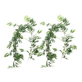 Artificial Willow Rattan Garland with Handmade Plastic Green Leaves, 170cm Length, 2 Pieces for Home V1369-AZ3-W-18278