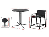 Gardeon 3PC Outdoor Bar Set Stools Dining Chairs Table Patio Furniture Bistro Set Steel Black ODF-BARSET-3TEX-BK