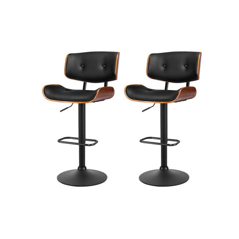 Artiss 2x Bar Stools Gas Lift Leather All Black BA-TW-8045A-BKX2