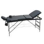 YES4HOMES 3 Fold Portable Aluminium Massage Table Massage Bed Beauty Therapy Black V278-3FOLD-ALUM-57F-BK