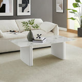 Coffee Table Sintered Stone Top MDF Table Base Glossy White V43-CT-SCRL