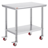 VEVOR Stainless Steel Work Table 36x24 Inch with 4 Wheels Commercial Food Prep Worktable with V952-SYGZT36X24INDJL01V0
