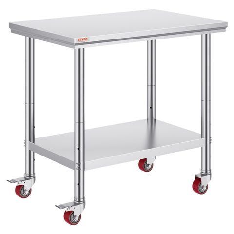 VEVOR Stainless Steel Work Table 36x24 Inch with 4 Wheels Commercial Food Prep Worktable with V952-SYGZT36X24INDJL01V0