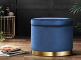 Artiss Ottoman Storage Foot Stool Round Velvet Navy FS-B-673-VEL-NA