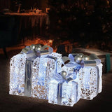 Christabelle Set of 3 Christmas Gift Boxes Display With Lights Jewelled Wire and Silver Bows 112_MHA520