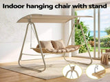 Gardeon Outdoor Swing Chair 2-Seater Rattan Seat with Canopy Beige GSC-BST-RAN-WHBE-AB