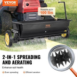 Broadcast Spreader, 100 LB Tow Behind Poly Drop Spreader with 10" Wheels, Steel Spike Aerator, V952-QYSSBJ100LBSBIQCOV0