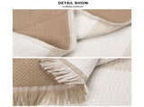 Beige and Brown Women Plaid Poncho Shawl Wrap - Faux Cashmere Reversible Cape Scarf with Fringe V888-ELOSUNG53113