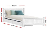 Artiss Bed Frame Single Size Wooden with 2 Drawers White RIO WBED-D-004S-92-DRAW-AB