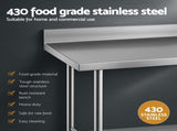 Cefito Stainless Steel Kitchen Bench w/ Splashback 1500x600MM 430 SSKB-430S-WHEEL-59H