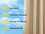 Waterproof Outdoor Patio Curtain, Blackout Gazebo Drape for Pergola, Porch and Privacy Screening, V1189-LC-AMZ-00230