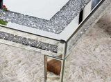 Silver Mirrored Coffee Table with Crushed Crystal Diamond Inlay Rectangular Center Table for Living V767-CJ-Z1831