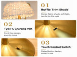 Creative Rechargeable Bow Table Lamp with Pleated Fabric Lampshade - Three Colour Soft Light, Touch V888-ELOSUNG52997