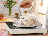 Flower Pattern Whistling Kettle, Vintage Stove Top Tea Pot With Anti Hot Handle for Gas Hob and V1237-MS-724-128