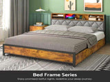 Double Bed Frame with 4 Storage Drawers, Charging Station, USB Ports, Black V178-59296
