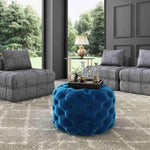 Round Velvet Ottoman in Navy V264-OTM-802V-BLU