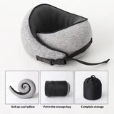 Light Gray Buckle Tape Memory Foam U-Shaped Neck Pillow - Snail Travel Cushion for Airplane, Office V888-ELOSUNG13353