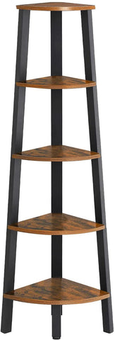 Rustic Brown Metal Frame 5 Tier Corner Shelf V178-11048