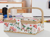 Sewing Basket with Removable Tray, Pin Cushion and Floral Fabric Organizer for Craft Supplies V1188-MS-721-283