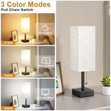 Dimmable Bedside Lamp with USB A and USB C Charging Ports LED Bulb Pull Chain Switch, 3000K 4000K V1237-ZY-528-199