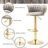 SERENIT Golden Swivel Upholstered Velvet Adjustable Height Counter Stool with Metal Frame Grey V255-SE-GP2312R-GREY