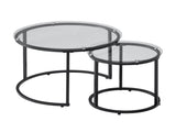 Nesting Coffee Table Set of 2, 600 mm Round Coffee Table, Glass Nesting Tables for Small Place, V952-QTZTBYXKJTT2PVR8P001V0