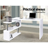 Artiss Computer Desk L-Shape Bookshelf White DESK-SWIVEL-352WH-AB