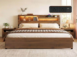 Artiss Queen Bed Frame Metal with Charging Station LED Light Storage Shelf MBED-D-ROCK-Q-WD-AB