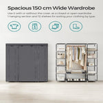 SONGMICS 150cm Portable Closet Organizer, Wardrobe with Shelves and Cover Gray V227-8498402107580