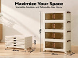 Artiss 4-Tier Foldable Storage Cabinet Stackable Box Clear Magnetic Door White SC-4T-4527-WH