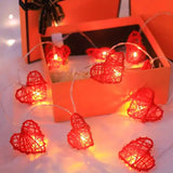 20 Red 3D Hollowed Rattan Heart-Shaped 3M String Fairy Lights, Battery Indoor & Outdoor V382-REDHRTRATTBATT20