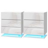 Artiss 2x Bedside Table LED 3 Drawers - MORI White FURNI-O-LED-BS-02-WHX2