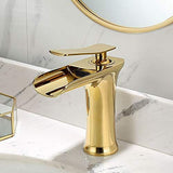 Basin Hot and Cold Water Faucet Waterfall Spout, Antique Brushed Finish, Short Model, Vintage V1107-113-76625-BLAG-135MM