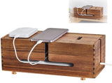 Cable Organizer Box Wooden Cable Management Box with Metal Feet for Desk and Office Acacia Wood Wood V1237-ZY-924-277