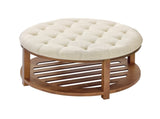 Large Round Ottoman Coffee Table, 81 cm Tufted Coffee Table with Wood Shelf Storage, Linen V952-BYJDYXWSJKFSU67U8001V0