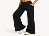 Size XL Women's High Waisted Flare Yoga Pants with Side Pockets - Black Stretch Activewear Pants for V888-ELOSUNG57385-4