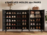 Artiss Shoe Cabinet Fluted Style 25 Pairs Shoe Storage Cupboard Black FUR-AF-SHOE-3D-BK-AB