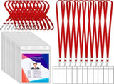 100 Pack Badge Lanyards with ID Card Holders Red Lanyards with Vertical Waterproof ID Badge Holder V1188-WTJ-LZZ-01347
