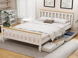 Artiss Bed Frame Double Size Wooden Platform with 2 Storage Drawers White PONY WBED-D-TC18-137-DRAW
