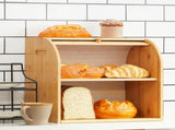 CARLA HOME Large Bamboo Bread Box Storage Organizer with Roll Top for Kitchen Counter V178-36186