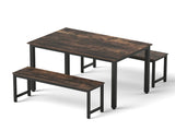 Artiss Dining Table and Chairs Set 3PCS Kitchen Metal Desk Bench Dark Walnut MO-DIN-SET-01-BKBR-AB