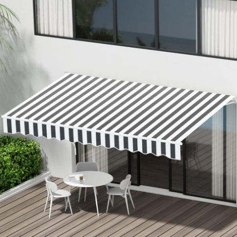 Instahut Retractable Folding Arm Awning Motorised Sunshade 4Mx3M Grey White AWN-B-ARM-REMOTE-40X30-GRWH