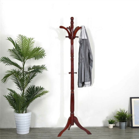 Birch Wood Coat Rack Stand Adjustable Hall Tree Entryway V178-66759